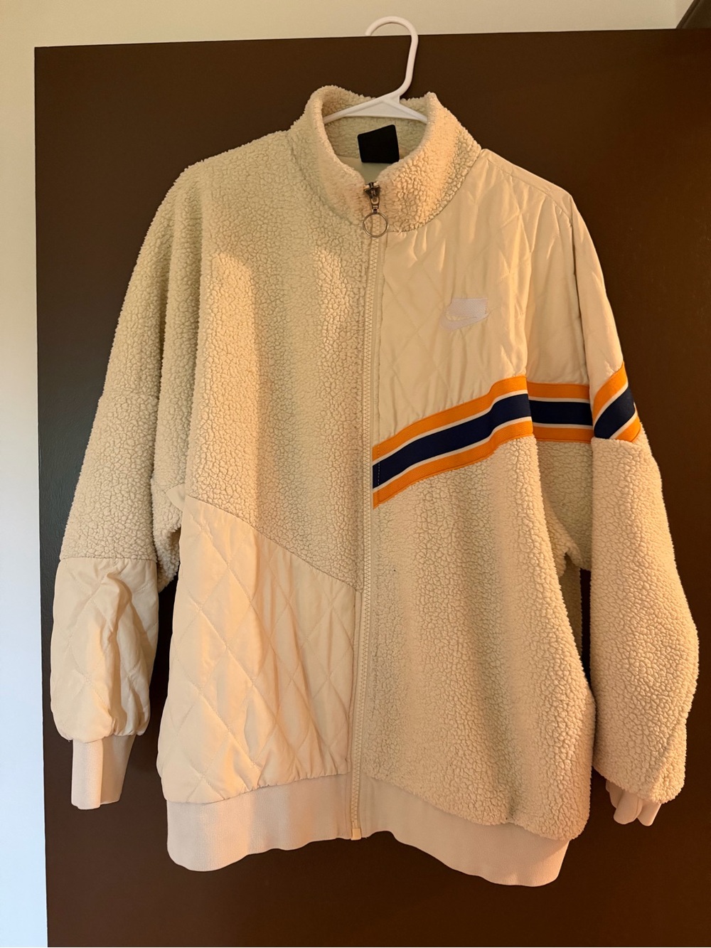 Nike Cream Sherpa Jacket with Black Logo Tag
